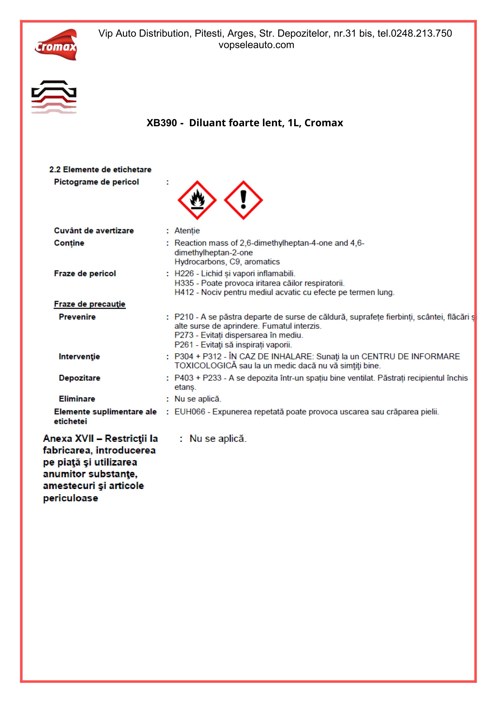 Diluant foarte lent, 1L, Cromax